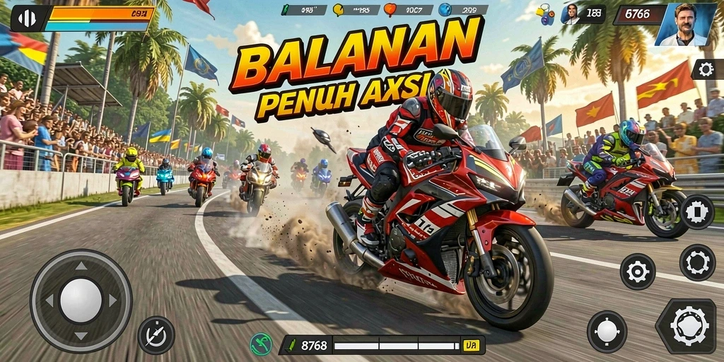 Tampilan gameplay 8768 yang mendebarkan di lintasan balap.