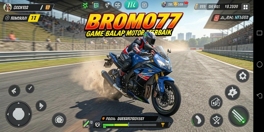Tampilan menarik dari gameplay balap motor BROMO77.