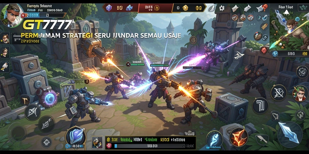 Tangkapan layar gameplay GT777 yang menampilkan pertempuran strategis yang seru.