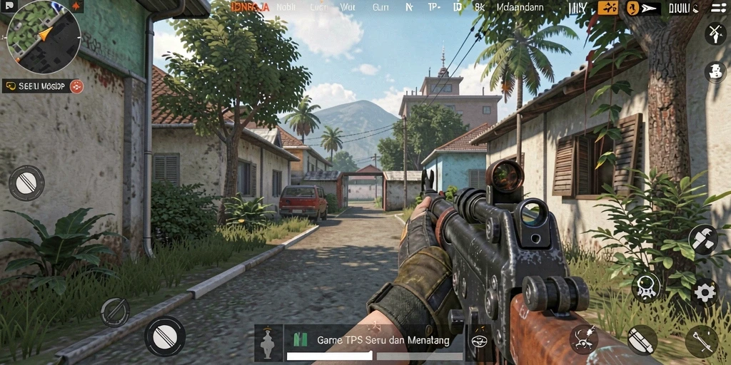 Tampilan gameplay intens dalam IDNRAJA dengan aksi tembak-menembak.