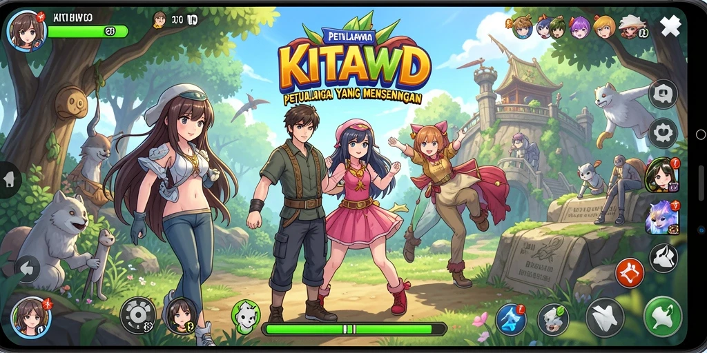 Tangkapan layar gameplay KITAWD menampilkan karakter anime yang beraksi dinamis.
