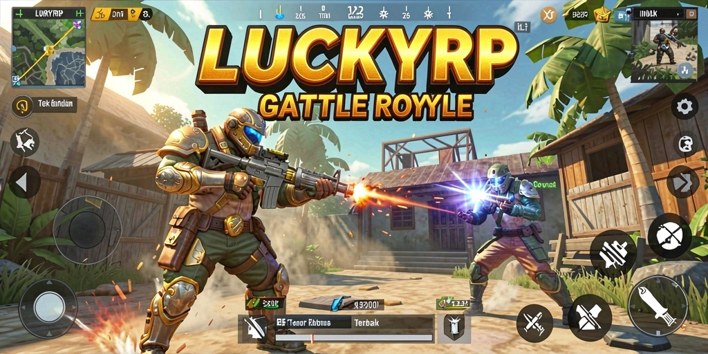 Screenshot gameplay LUCKYRP menampilkan pertarungan Battle Royale yang intens.