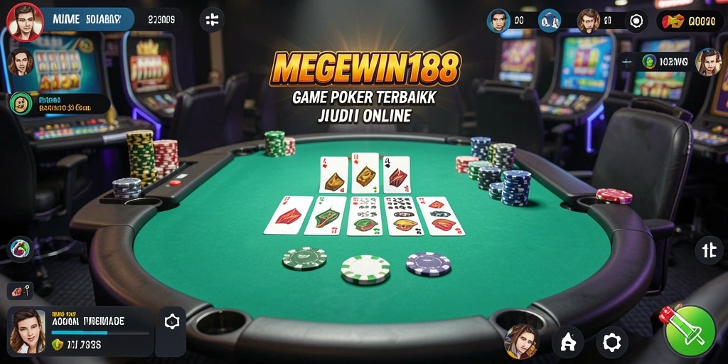 Screenshot gameplay MEGEWIN188 menampilkan suasana poker yang seru dan menegangkan.