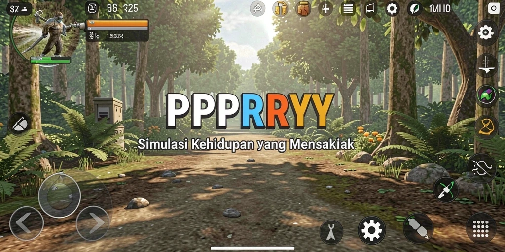 Tangkapan layar utama dari game PPRRYY menampilkan gameplay interaktif.