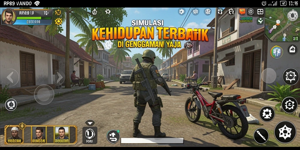 Tampilan gameplay RR89 yang menampilkan simulasi kehidupan yang dinamis.