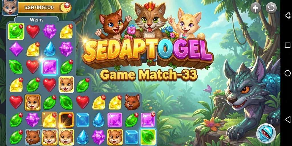 Screenshot utama SEDAPTOGEL menampilkan gameplay Match-3 yang menarik.