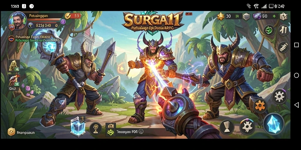 Tangkapan layar SURGA11 menunjukkan pertarungan seru di dunia fantasi.